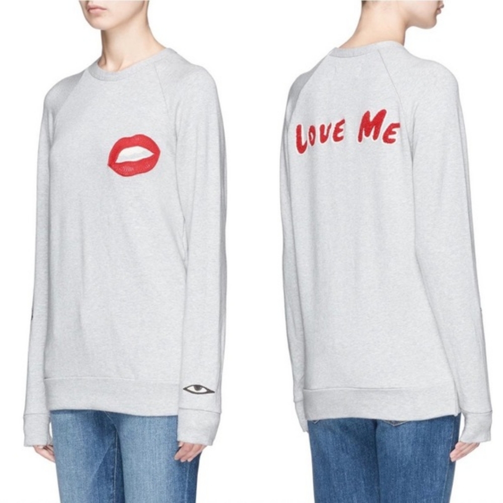 Sandrine Rose "Love Me" Embroidered Lips Sweatshirt 💋 - Size S
